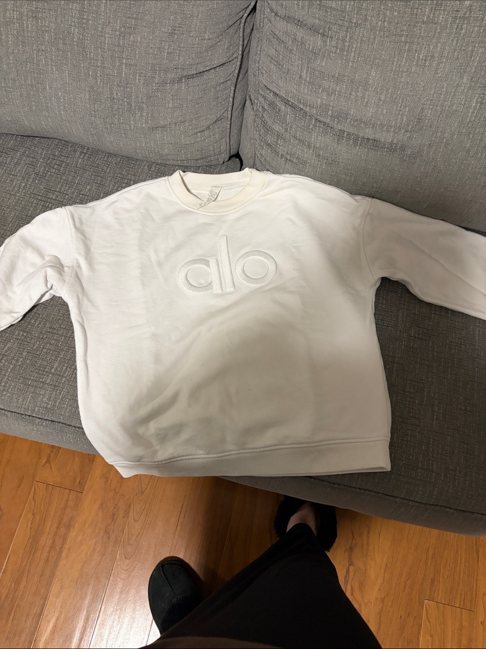 ALO Yoga women’s  White Embossed Logo Crewneck Sweatshirt